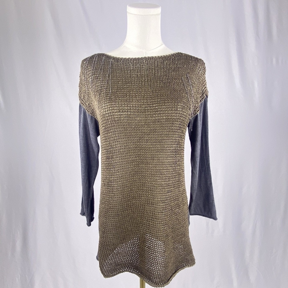 Fabiana Filippi Beaded Brillante Knit Tunic Brown Silk Blend Sm Italy Lagenlook